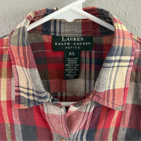 Ralph Lauren Women's Button Up Shirt Plaid 100% Linen S Petite Embroidered Logo - Picture 7 of 7